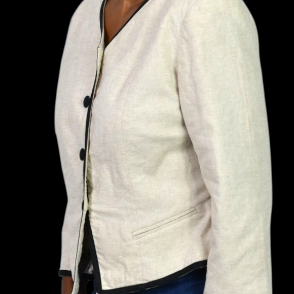 Vintage Althuser Linen Blend Blazer Jacket Beige Crop Tailored Shoulder Pads 10 - Picture 12 of 16